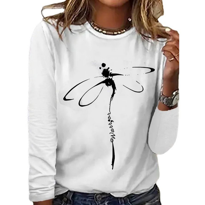 Sieviešu vienkrāsaini T-krekli Smieklīgi 3D ģeometriski apdrukai ar O veida izgriezumu Modes Harajuku Lielizmēra T-krekli ar garām piedurknēm sieviešu apģērbiem