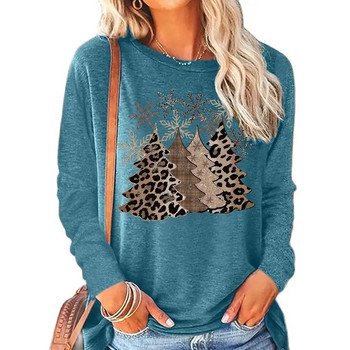 2023 Νέο φθινοπωρινό γυναικείο μακρυμάνικο μπλουζάκι με λαιμόκοψη Καλά Χριστούγεννα Πουλόβερ με στάμπα ελαφιού Loose size Μπλουζάκια Γυναικεία μπλουζάκια μόδας