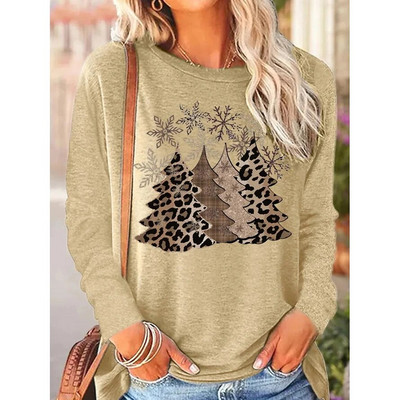 2023 Νέο φθινοπωρινό γυναικείο μακρυμάνικο μπλουζάκι με λαιμόκοψη Καλά Χριστούγεννα Πουλόβερ με στάμπα ελαφιού Loose size Μπλουζάκια Γυναικεία μπλουζάκια μόδας