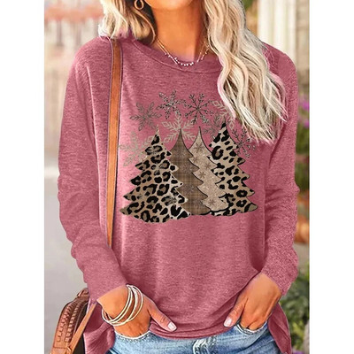 2023 Νέο φθινοπωρινό γυναικείο μακρυμάνικο μπλουζάκι με λαιμόκοψη Καλά Χριστούγεννα Πουλόβερ με στάμπα ελαφιού Loose size Μπλουζάκια Γυναικεία μπλουζάκια μόδας