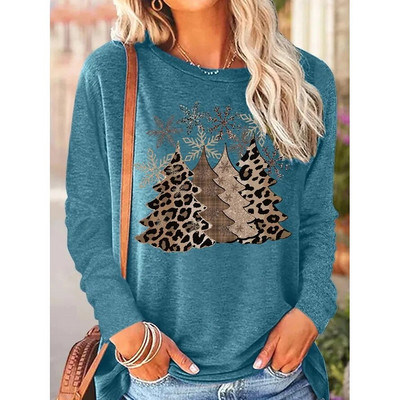 2023 Νέο φθινοπωρινό γυναικείο μακρυμάνικο μπλουζάκι με λαιμόκοψη Καλά Χριστούγεννα Πουλόβερ με στάμπα ελαφιού Loose size Μπλουζάκια Γυναικεία μπλουζάκια μόδας