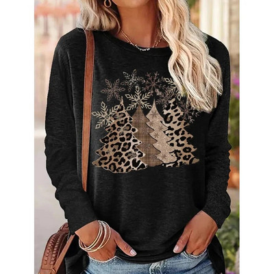 2023 Νέο φθινοπωρινό γυναικείο μακρυμάνικο μπλουζάκι με λαιμόκοψη Καλά Χριστούγεννα Πουλόβερ με στάμπα ελαφιού Loose size Μπλουζάκια Γυναικεία μπλουζάκια μόδας