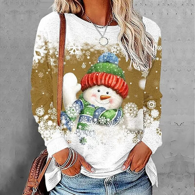 2023 Νέο φθινοπωρινό γυναικείο μακρυμάνικο μπλουζάκι με λαιμόκοψη Καλά Χριστούγεννα Πουλόβερ με στάμπα ελαφιού Loose size Μπλουζάκια Γυναικεία μπλουζάκια μόδας