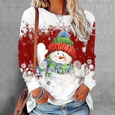 2023 Νέο φθινοπωρινό γυναικείο μακρυμάνικο μπλουζάκι με λαιμόκοψη Καλά Χριστούγεννα Πουλόβερ με στάμπα ελαφιού Loose size Μπλουζάκια Γυναικεία μπλουζάκια μόδας