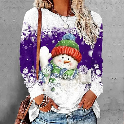 2023 Νέο φθινοπωρινό γυναικείο μακρυμάνικο μπλουζάκι με λαιμόκοψη Καλά Χριστούγεννα Πουλόβερ με στάμπα ελαφιού Loose size Μπλουζάκια Γυναικεία μπλουζάκια μόδας