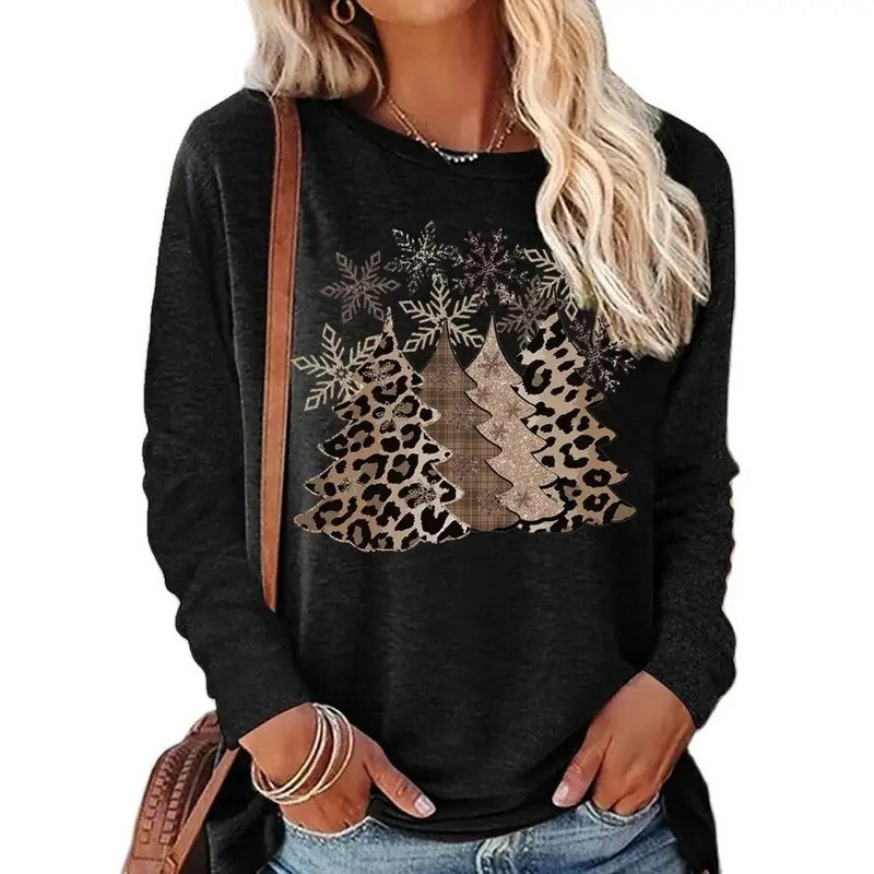 2023 Νέο φθινοπωρινό γυναικείο μακρυμάνικο μπλουζάκι με λαιμόκοψη Καλά Χριστούγεννα Πουλόβερ με στάμπα ελαφιού Loose size Μπλουζάκια Γυναικεία μπλουζάκια μόδας