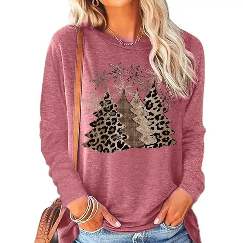 2023 Νέο φθινοπωρινό γυναικείο μακρυμάνικο μπλουζάκι με λαιμόκοψη Καλά Χριστούγεννα Πουλόβερ με στάμπα ελαφιού Loose size Μπλουζάκια Γυναικεία μπλουζάκια μόδας