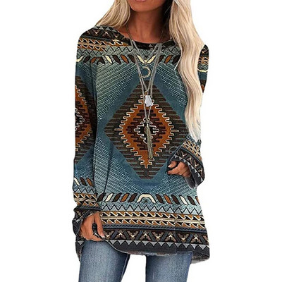 Etniline 3D-prindiga T-särk Naiste Mood T-särgid Vabaaja pikkade varrukatega topid Sügisene graafilise trükiga T-särk lahtised Harajuku Vintage Tees