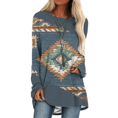 Etniline 3D-prindiga T-särk Naiste Mood T-särgid Vabaaja pikkade varrukatega topid Sügisene graafilise trükiga T-särk lahtised Harajuku Vintage Tees