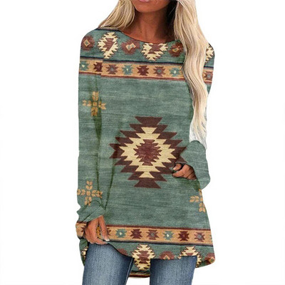 Etniline 3D-prindiga T-särk Naiste Mood T-särgid Vabaaja pikkade varrukatega topid Sügisene graafilise trükiga T-särk lahtised Harajuku Vintage Tees