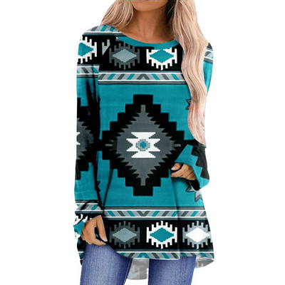 Etniline 3D-prindiga T-särk Naiste Mood T-särgid Vabaaja pikkade varrukatega topid Sügisene graafilise trükiga T-särk lahtised Harajuku Vintage Tees