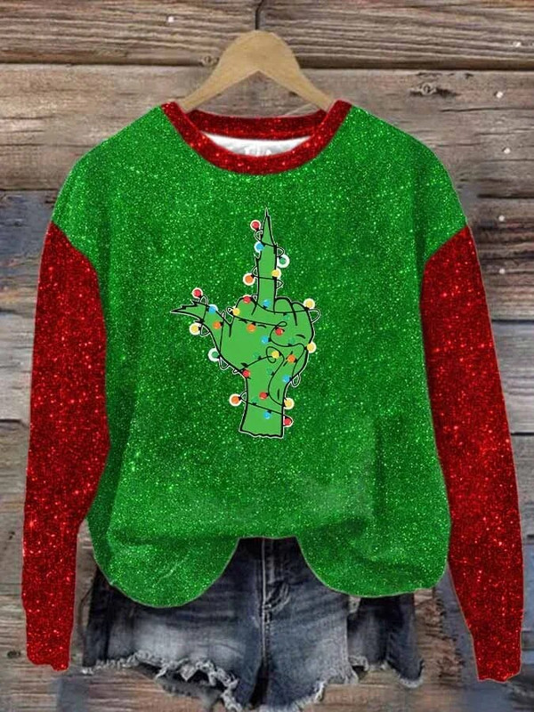 Sieviešu pulovers Ziemassvētku eglītes fliteriem apdrukāts sporta krekls ar apaļu kakla apkakli pamata džemperis brīvs ielas ar garām piedurknēm rudens ziemas tops