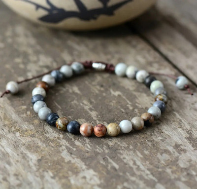 6 MM dabīgo akmeņu krelles vīriešu rokassprādzes, pankra šķiedru makrama auklas aproces, roku darbs, vīriešu rotaslietas