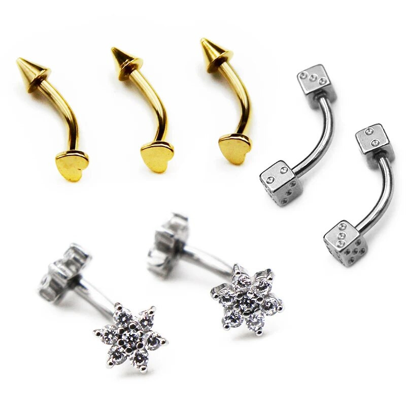 2db 1,2x8mm cirkon banán gyűrű ajak Daith Helix fülbevaló test ékszerek rozsdamentes acél szemöldök gyűrűk piercing stud ívelt súlyzó