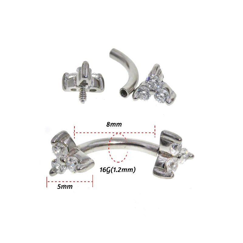 2db 1,2x8mm cirkon banán gyűrű ajak Daith Helix fülbevaló test ékszerek rozsdamentes acél szemöldök gyűrűk piercing stud ívelt súlyzó