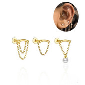 18G 8mm Push In Ausu pīrsings Pušķu ķēdes Pušķu Pērļu Dangle Auskari Meiteņu Ausu Pīrsingi 3 Metāla Krāsa Luksusa CZ Hot Jewe