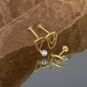 18G 8mm Push In Ear Piercing Tassel Αλυσίδες Tassel Pearl Dangle Earrings for girl Ear piercings 3 Metal Color Luxury CZ Hot Jewe