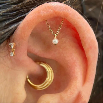 18G 8 mm Push in Ear Piercing Пискюли Вериги Tassel Pearl Висящи обеци за момиче Пиърсинг на уши 3 цвята метал Луксозен CZ Hot Jewe