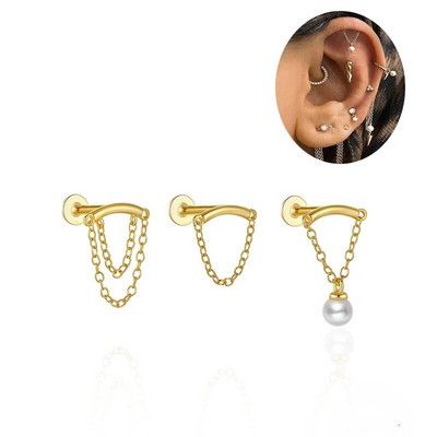 18G 8mm Push In Ear Piercing Lanțuri ciucuri Ciciucuri Perle Cercei pentru fete Piercing urechi 3 Metal Culoare Lux CZ Hot Jewe