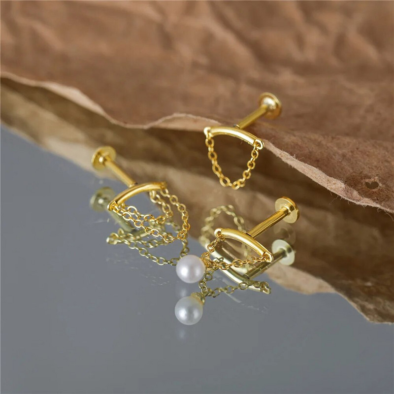 18G 8mm Push In Ausu pīrsings Pušķu ķēdes Pušķu Pērļu Dangle Auskari Meiteņu Ausu Pīrsingi 3 Metāla Krāsa Luksusa CZ Hot Jewe