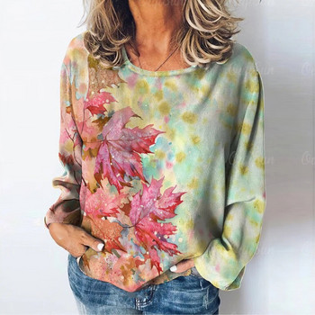 Μακρυμάνικα μπλουζάκια Γυναικεία ρούχα Φθινοπωρινά 3d Φούτερ με στάμπα σφενδάμου Μπλουζάκι μεγάλου μεγέθους Γυναικεία μπλουζάκια μόδας 2023