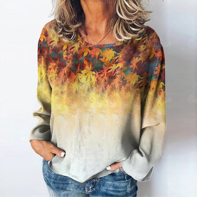 Topi ar garām piedurknēm Sieviešu apģērbi Rudens 3d Kļavas Lapu Apdrukas Džemperi T-krekli Liela izmēra sieviešu apģērbi 2023. gada modes trikotāžas izstrādājumi