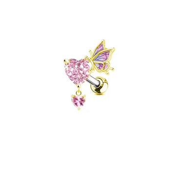 1 τμχ Σκουλαρίκι Angel Pink Wing Heart Piercing Ombligo White CZ δαχτυλίδι χόνδρου Δαχτυλίδι τρυπήματος κοιλιάς Κοσμήματα στο αυτί