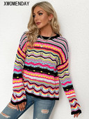 Svītrains sieviešu džemperis korejiešu modes trikotāžas topi ar garām piedurknēm O veida kakla puloveri Rudens apģērbi sievietēm 2023 Jaunumi