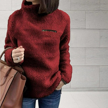 Зимен супер мек и удобен едноцветен пуловер с висока яка, дамски пуловер, моден цип, секси топ дамски хипстърски дрехи