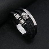 Uus ärimeeste nahast käevõru Kootud nahast käevõru Minimalistlik trend koljupeaga titaanist terasest käevõru magnetpandlaga