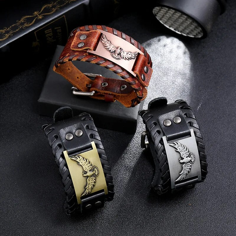 Trend Wide Edition Ādas austi Nordic Eagle Rokassprādze Charm Vīriešu Vikingu Rokassprādze Jauna Mode Hip Hop Punk Rotaslietas Aksesuāri