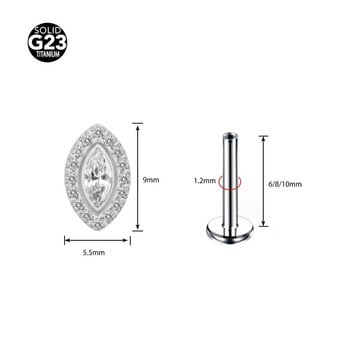 ASTM F136 Титаниево око с овална форма EAR PIERC Маркиза CZ Централно павирани вътрешни резбовани горни шипове Tragus Pirsing Обеци Lip Stud Pier