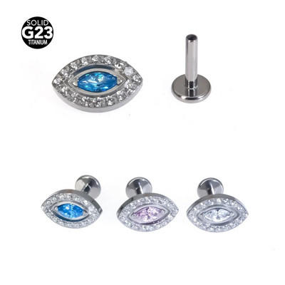 ASTM F136 Titanium Eye oval EAR PIERC Marquise CZ Središte popločano s unutarnjim navojem Gornji klinovi Tragus Piring Naušnice Lip Stud Pier