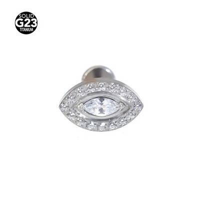 ASTM F136 Titanium Eye ovális EAR PIERC Marquise CZ Center Burkolt belső menetes felső szegecsek Tragus Pircing fülbevaló ajakcsavar Pier