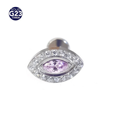 ASTM F136 Titanium Eye ovális EAR PIERC Marquise CZ Center Burkolt belső menetes felső szegecsek Tragus Pircing fülbevaló ajakcsavar Pier