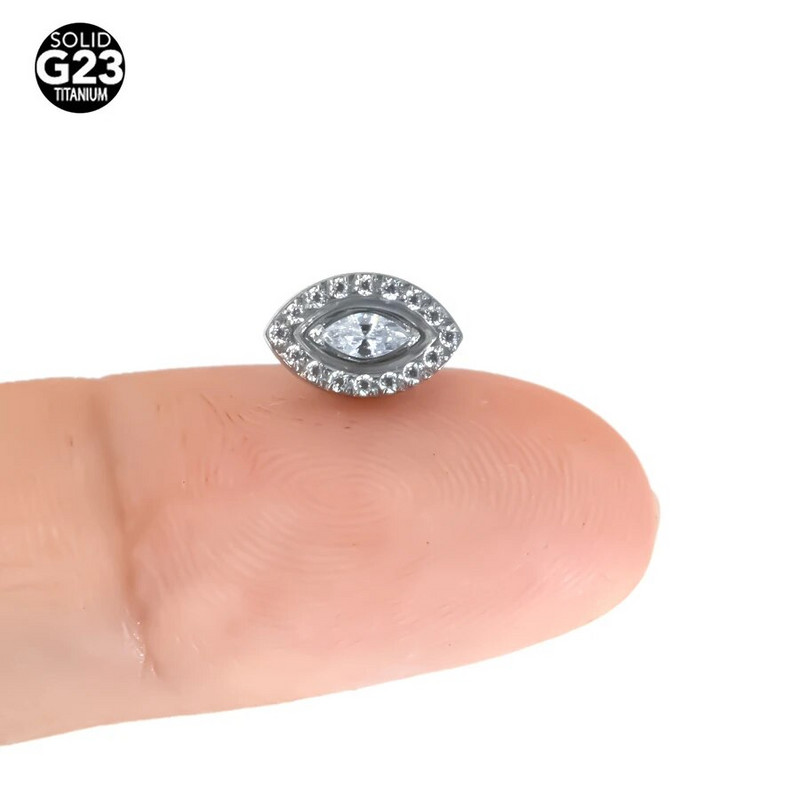 ASTM F136 Titanium Eye ovális EAR PIERC Marquise CZ Center Burkolt belső menetes felső szegecsek Tragus Pircing fülbevaló ajakcsavar Pier
