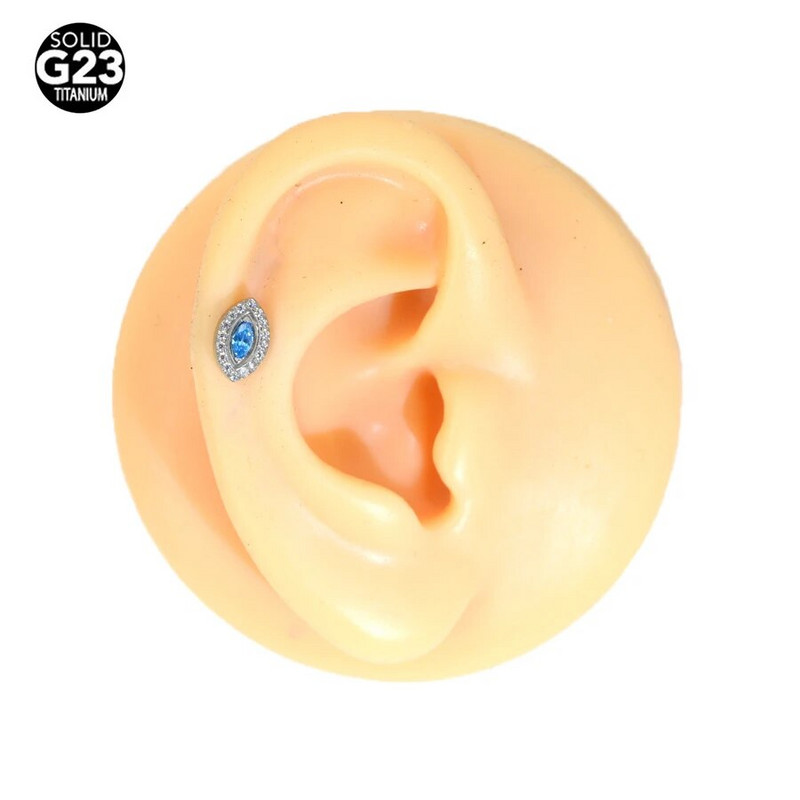 ASTM F136 Titanium Eye ovális EAR PIERC Marquise CZ Center Burkolt belső menetes felső szegecsek Tragus Pircing fülbevaló ajakcsavar Pier