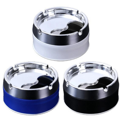 PP+Stainless Steel Ashtray Round Windproof Ashtrays with Rotating Lid for Home Garden Outdoor Indoor Smoking Accessory