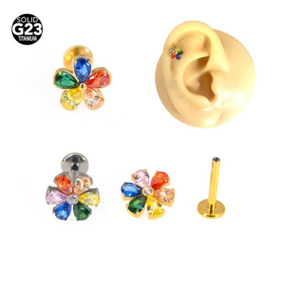 1 τεμ. ματισμένο ζιργκόν Flower Helix Tragus Rook Bar Stud Body Piercing Jewelry Shinning Body Jewelry F136 Titanium Colorful CZ Lip