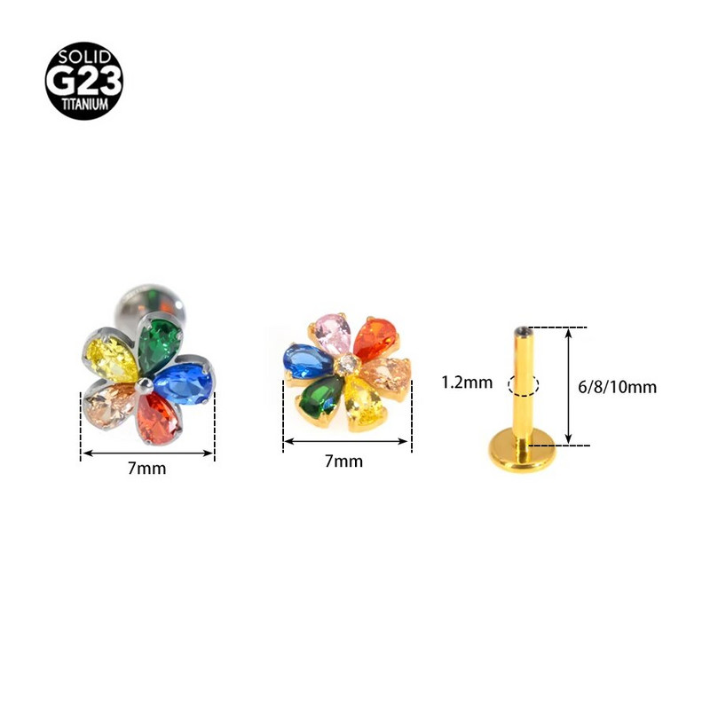 1Gb Salikts cirkons Zieds Helix Tragus Rook Bar Stud Ķermeņa pīrsings Rotaslietas Mirdzoši Ķermeņa Rotaslietas F136 Titāna Krāsainas CZ Lūpas