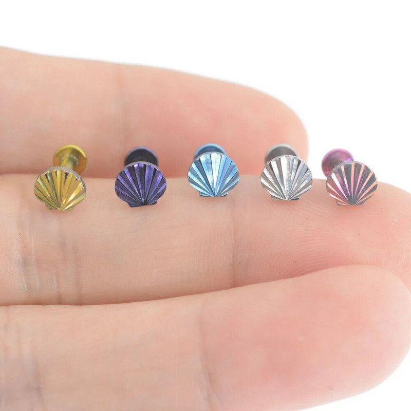 16G G23 Titanium Anodizing Shell Moon Cartilage Helix Ear Piercing Body Jewelry ASTM F136 Internal Thread Screw Labret Piercing