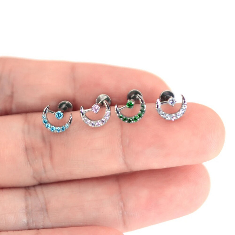 F136 Titanium Moon Moon Circon Iekšējais pavediens Sieviešu Tragus Pīrsings Rotaslietas Puse Auss Stud Skrimšļi Auskars Auss Kauls Stud