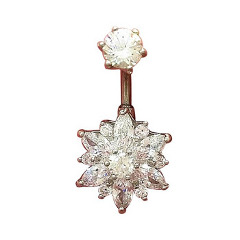 Διπλό Ζιργκόν πολύτιμος λίθος λουλούδι κρύσταλλο στρας αφαλός δαχτυλιδιού με κουμπιά με κουμπιά μπάρα Κουνιέται κοσμήματα διάτρησης σώματος