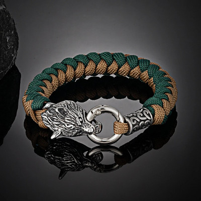 Roku darbs norvēģu ķeltu vilka galvas rokassprādzes vīriešiem Viking Paracord virve izdzīvošanas rokassprādze nerūsējošā tērauda aksesuāri āra rotaslietas