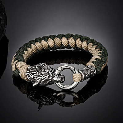 Roku darbs norvēģu ķeltu vilka galvas rokassprādzes vīriešiem Viking Paracord virve izdzīvošanas rokassprādze nerūsējošā tērauda aksesuāri āra rotaslietas