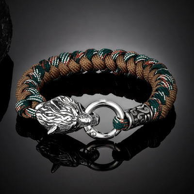 Roku darbs norvēģu ķeltu vilka galvas rokassprādzes vīriešiem Viking Paracord virve izdzīvošanas rokassprādze nerūsējošā tērauda aksesuāri āra rotaslietas