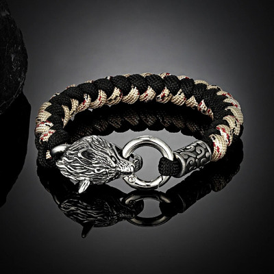 Roku darbs norvēģu ķeltu vilka galvas rokassprādzes vīriešiem Viking Paracord virve izdzīvošanas rokassprādze nerūsējošā tērauda aksesuāri āra rotaslietas