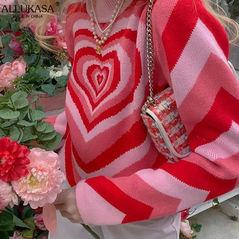 Y2K Αισθητική Γυναικεία Πουλόβερ Καρδιά Ριγέ Μόδα Πουλόβερ E-girl Γλυκό πουλόβερ Casual Κομψά 90s Πλεκτά Ρούχα με στρογγυλή λαιμόκοψη