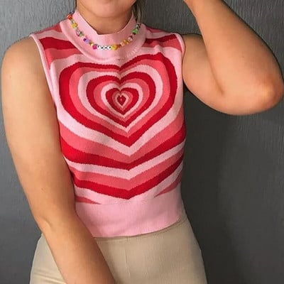 Y2K Αισθητική Γυναικεία Πουλόβερ Καρδιά Ριγέ Μόδα Πουλόβερ E-girl Γλυκό πουλόβερ Casual Κομψά 90s Πλεκτά Ρούχα με στρογγυλή λαιμόκοψη