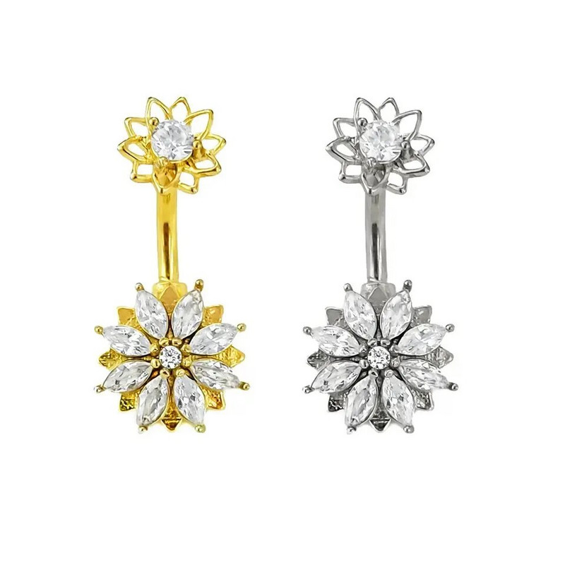 Pilns nerūsējošā tērauda ziedu CZ vēdera pīrsings rotaslietas nabas gredzens nabas pīrsingu komplekts ķermeņa pīrsings Nombril Lot